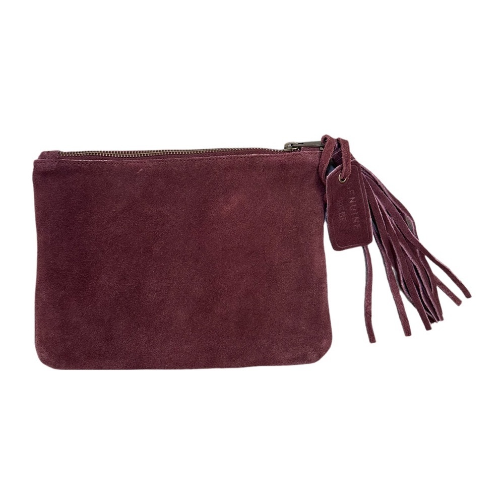 Genuine Suede Clutch Cosmetic Bag Pouch With Tassle